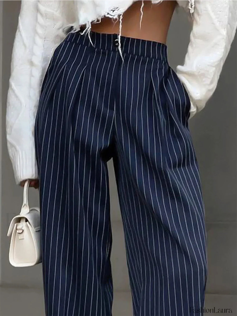 Pinstripe Pleated Wide Leg Pants Pants