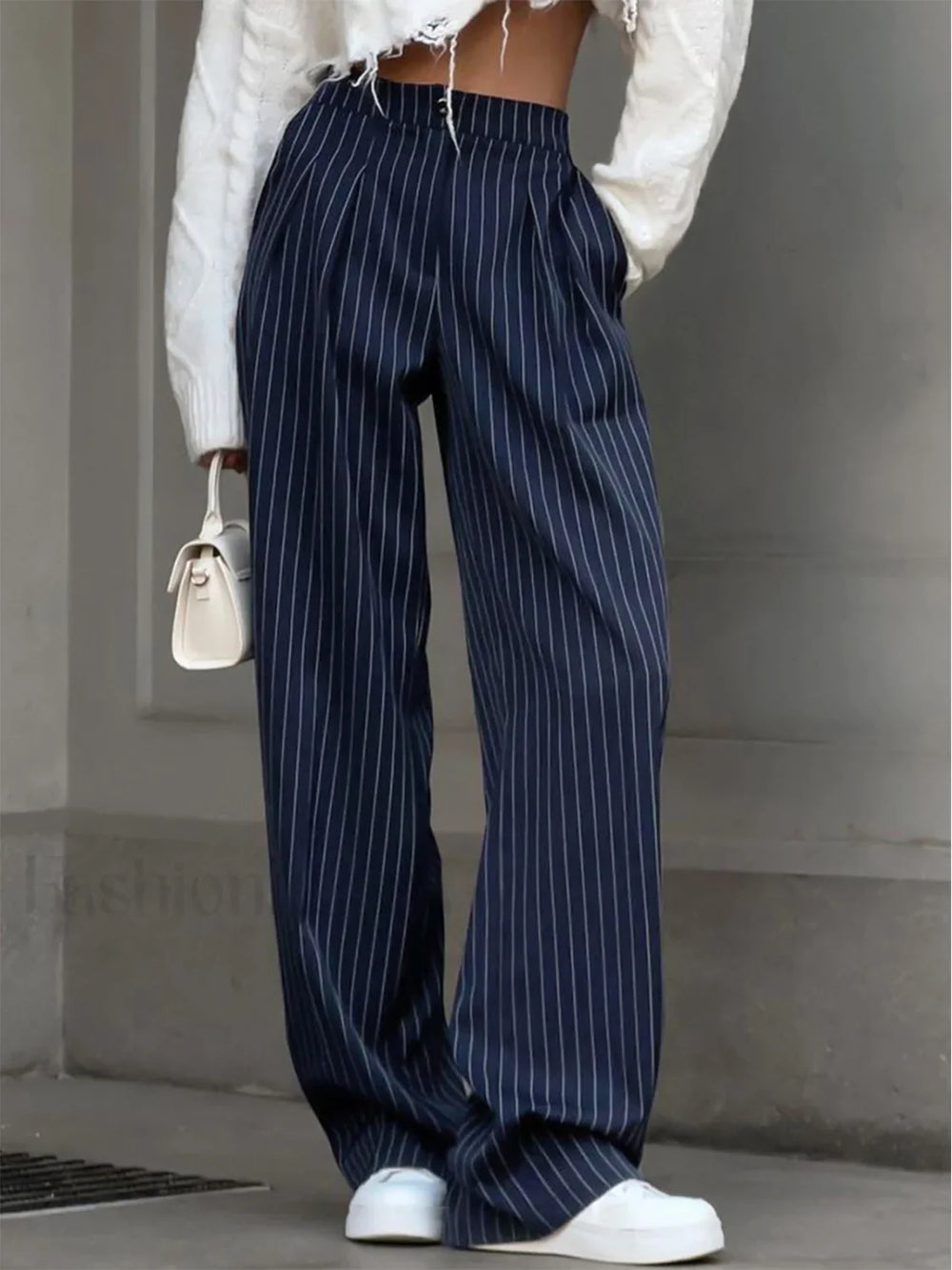 Pinstripe Pleated Wide Leg Pants Navy / XS Pants