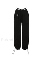 Piping Detail Strappy Waist Baggy Sweatpants Pants