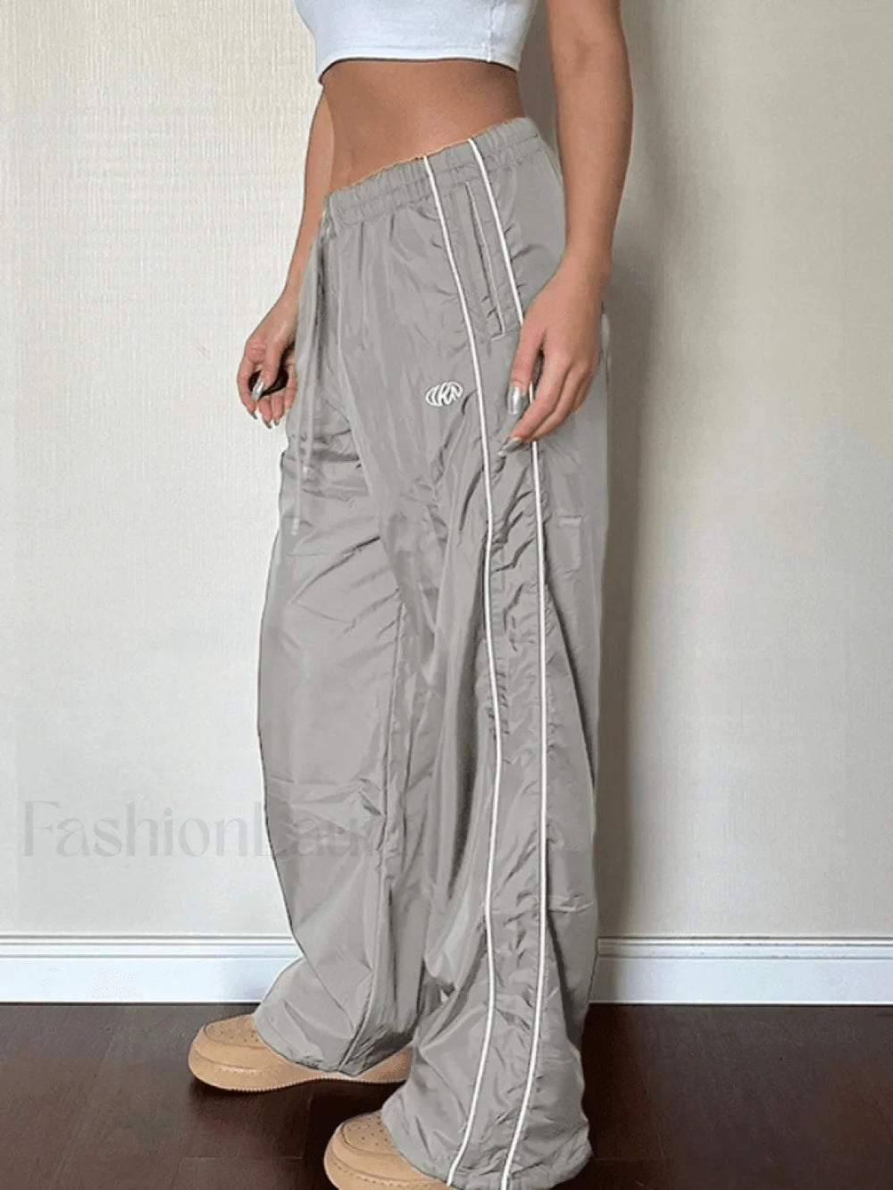 Piping Detail Wide Leg Parachute Pants Pants
