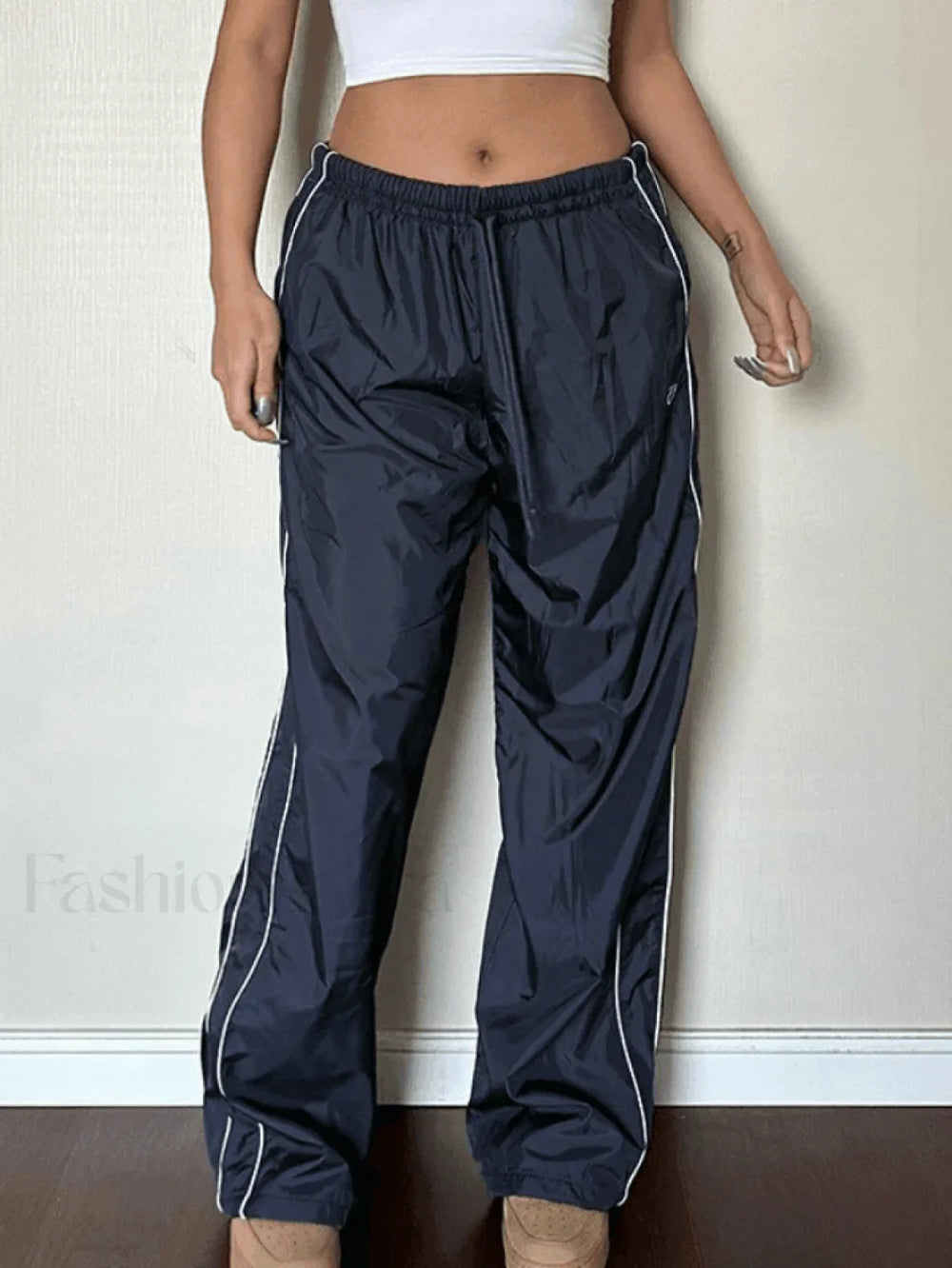 Piping Detail Wide Leg Parachute Pants Pants