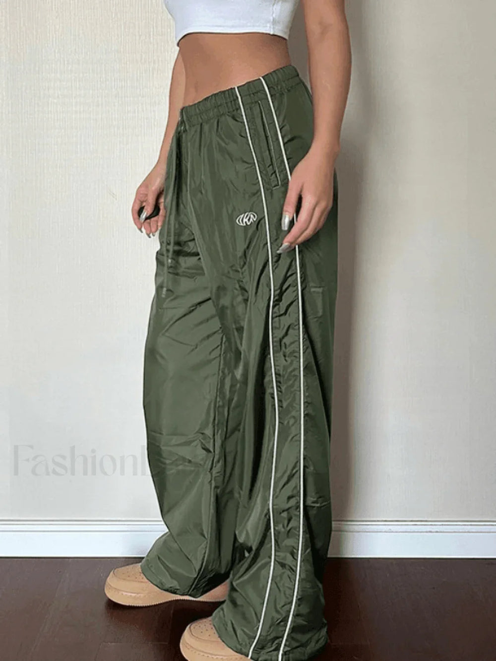 Piping Detail Wide Leg Parachute Pants Pants