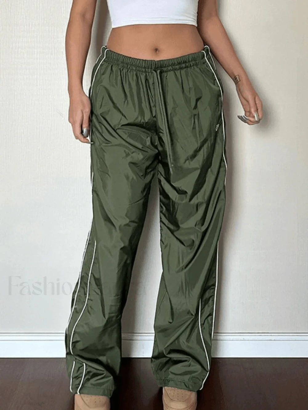 Piping Detail Wide Leg Parachute Pants Pants