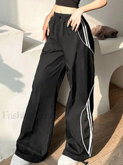 Piping Side Stripe Baggy Sweatpants Black / S Wide Leg Pants