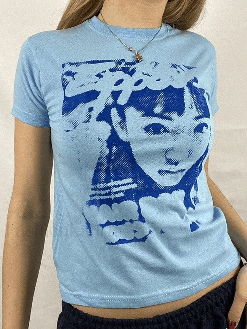 Pixel Face Print Short Sleeve Tee Blue2 / S Tops&Tees