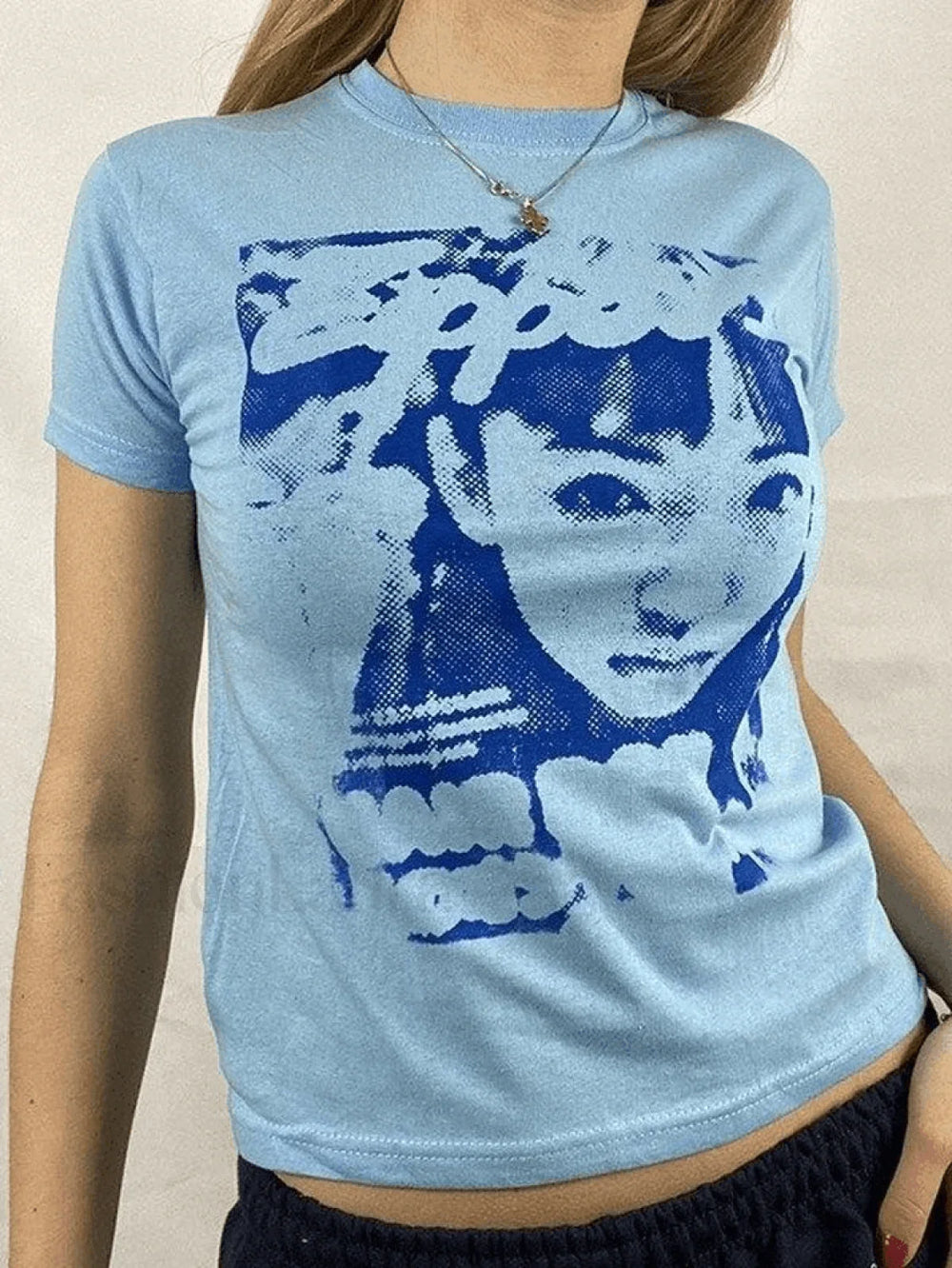 Pixel Face Print Short Sleeve Tee Blue2 / S Tops&Tees