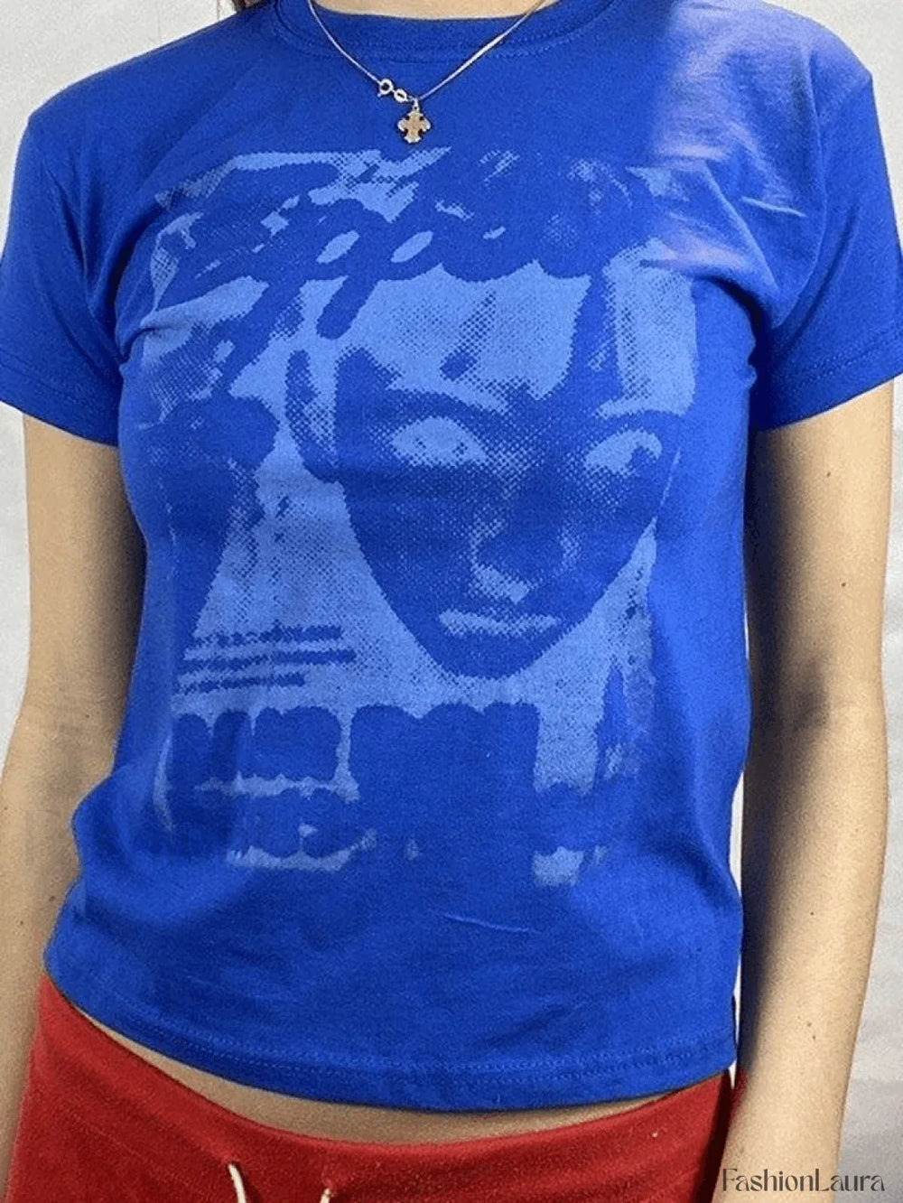 Pixel Face Print Short Sleeve Tee Blue3 / S Tops&Tees