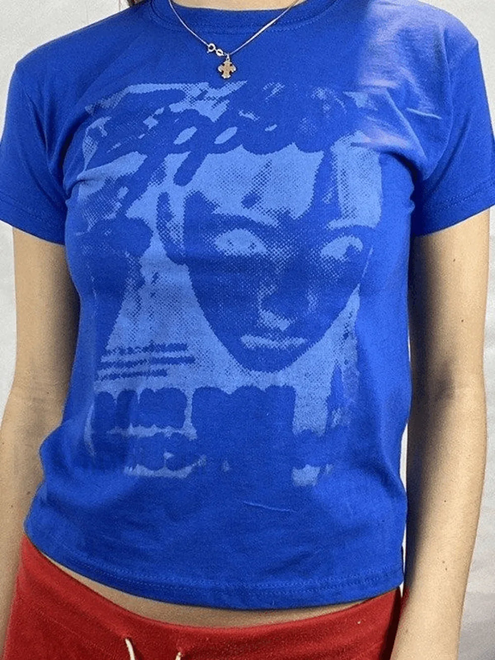 Pixel Face Print Short Sleeve Tee Blue3 / S Tops&Tees