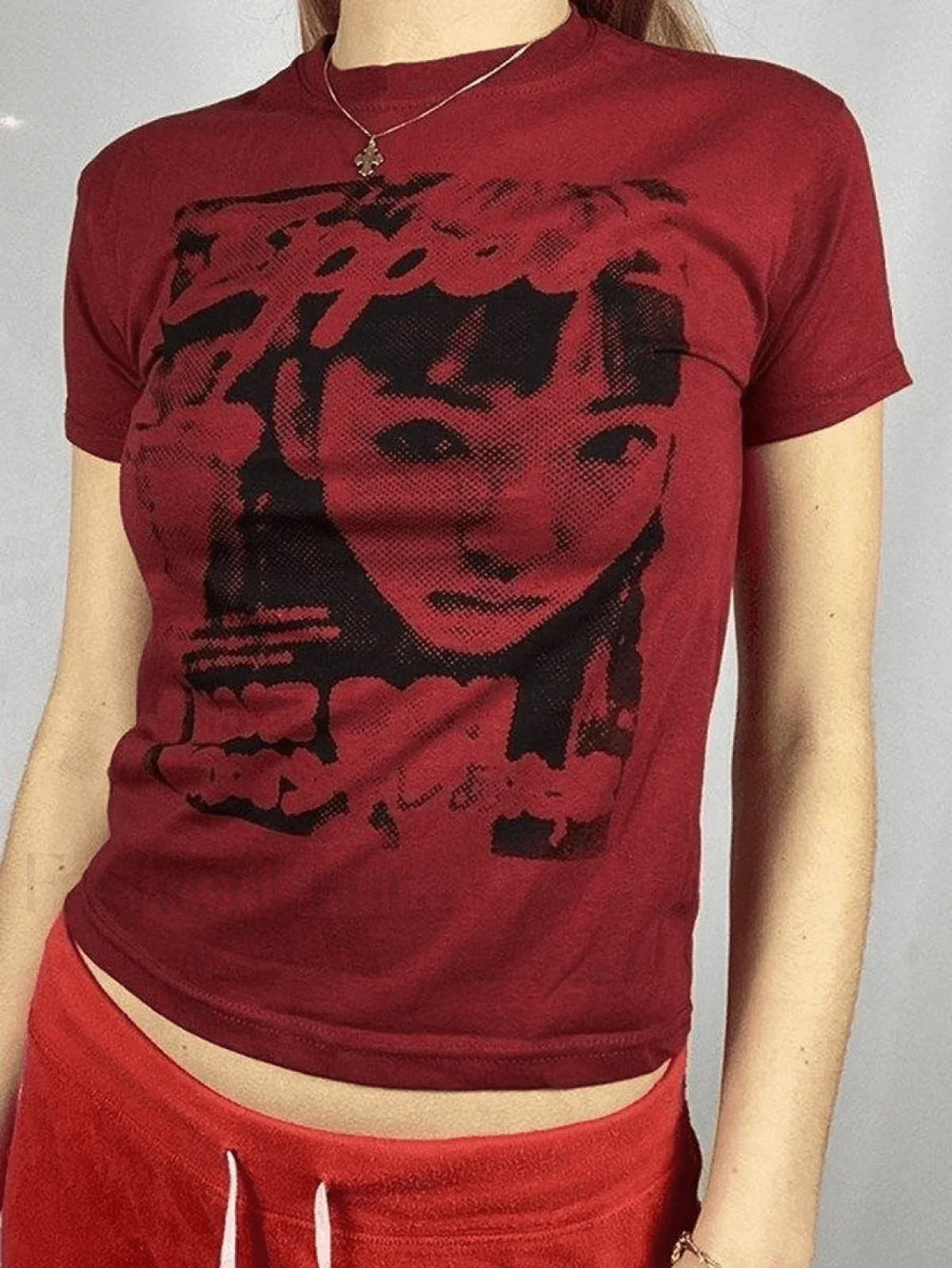 Pixel Face Print Short Sleeve Tee Red / S Tops&Tees