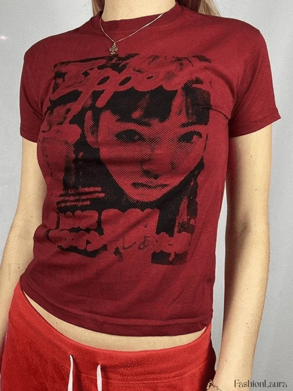 Pixel Face Print Short Sleeve Tee Red / S Tops&Tees