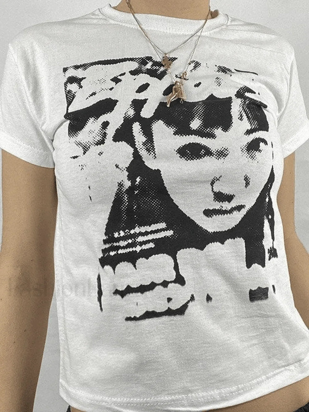 Pixel Face Print Short Sleeve Tee White1 / S Tops&Tees