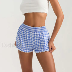 Plaid Bloomers Mid Elasticband Lace Trim Streetwear Lounge Short