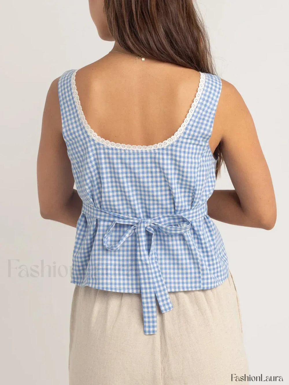 Plaid Button Up Scoop Crop Top