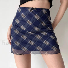 Plaid Double Layer Mesh Y2K Skirt
