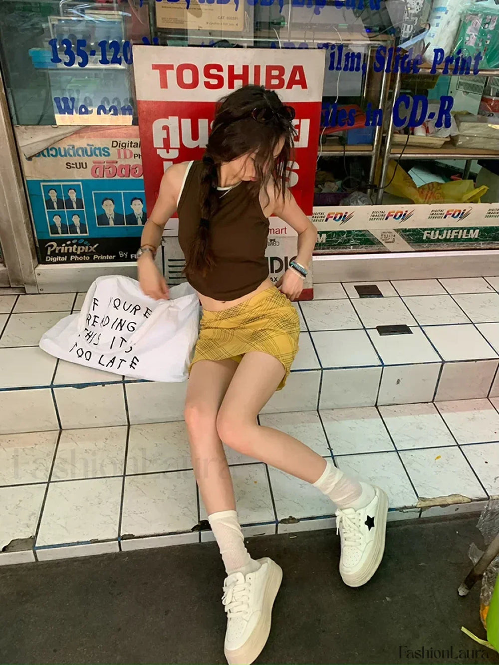 Plaid High Waist Link Mini Skirt