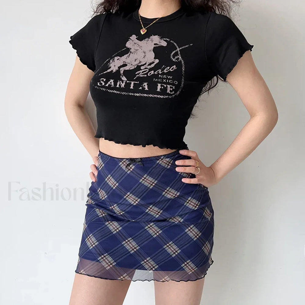 Plaid Mesh Bodycon Harajuku Skirt