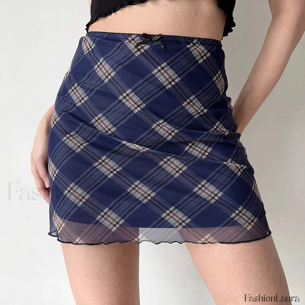 Plaid Mesh Bodycon Harajuku Skirt BLUE / S