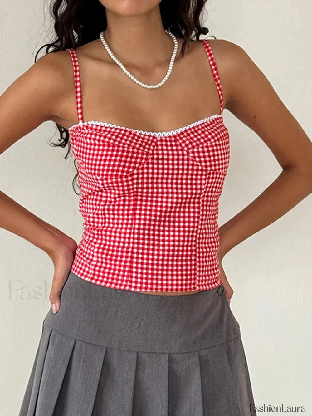 Plaid Open Back Low Crop Top
