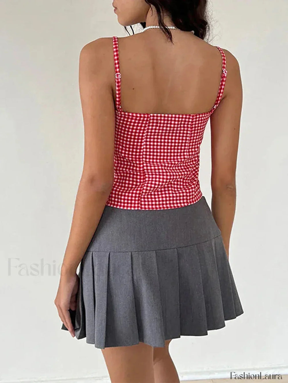 Plaid Open Back Low Crop Top