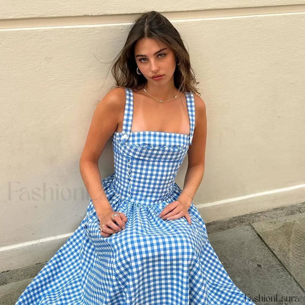 Plaid Pocket Midi Dress