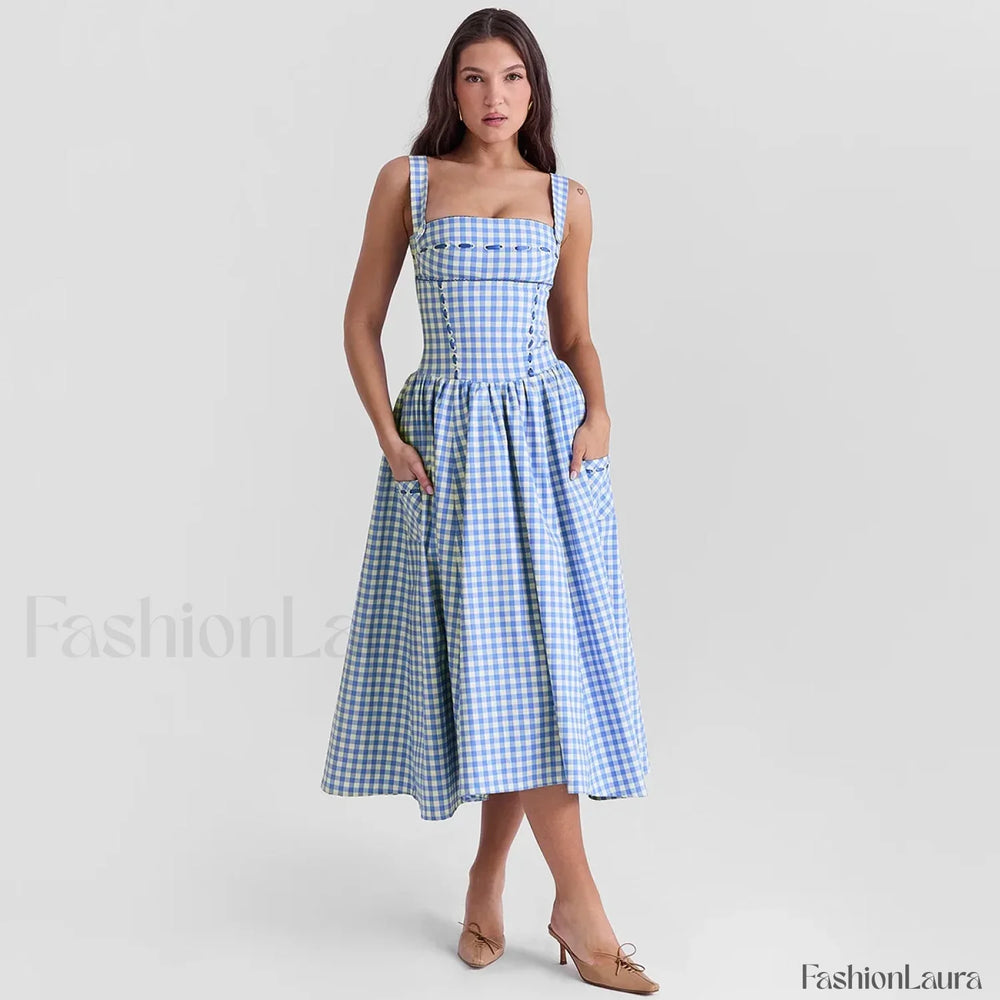 Plaid Pocket Midi Dress