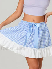 Plaid Ruffled Beach Mini Skirt BLUE / S