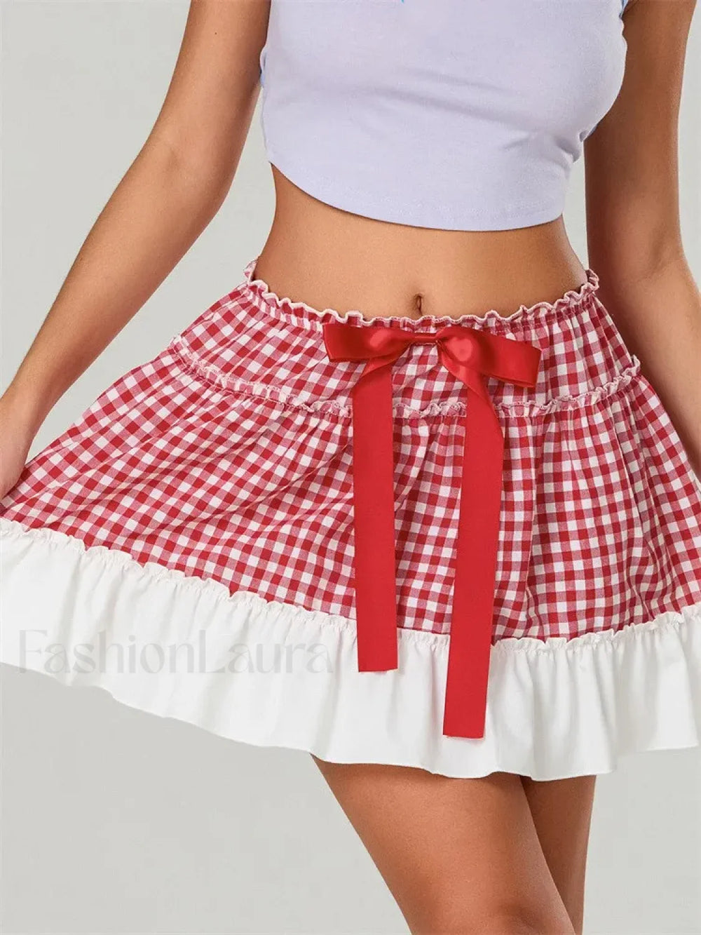 Plaid Ruffled Beach Mini Skirt PINK / S
