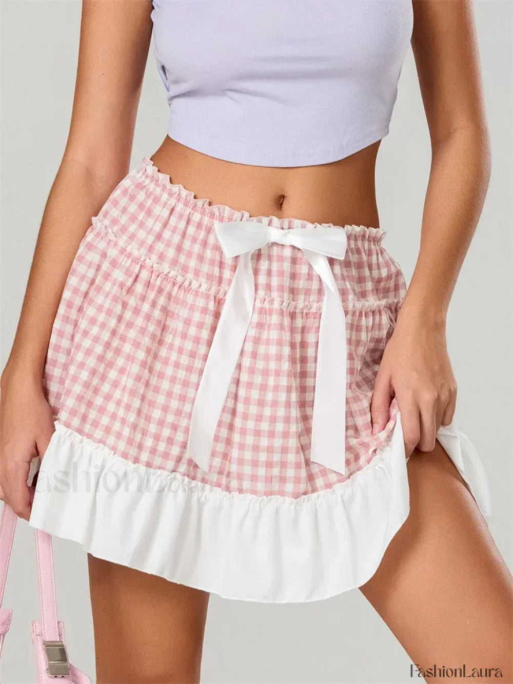 Plaid Ruffled Beach Mini Skirt RED / S