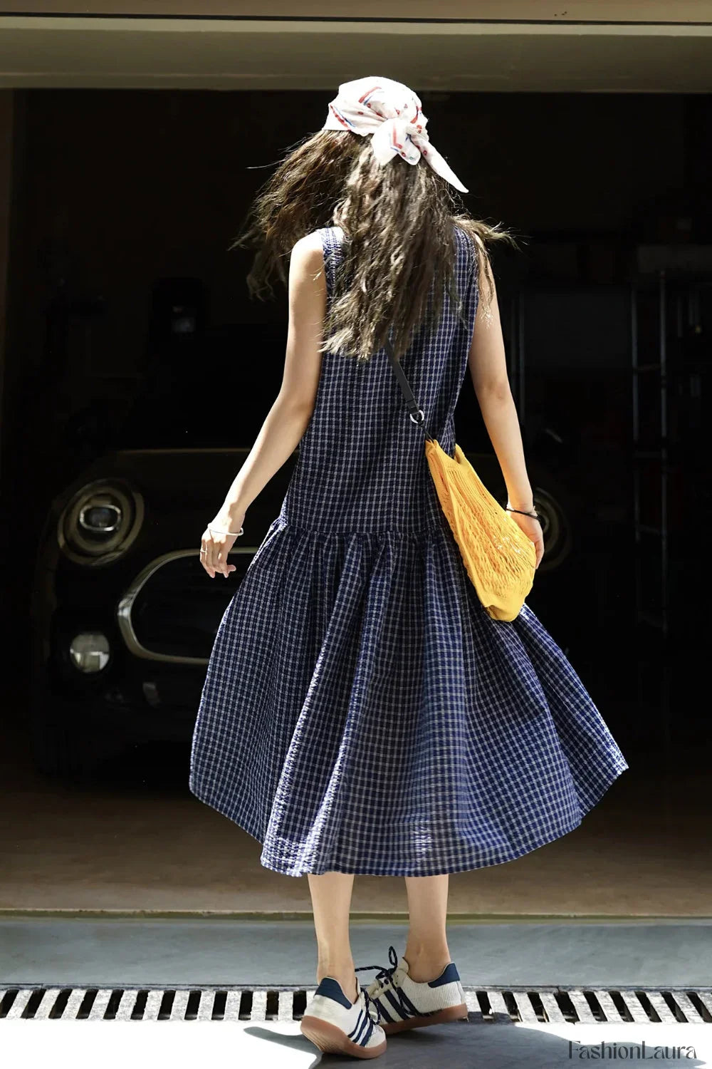 Plaid Sleeveless Loose Waist A Line Maxi Dress