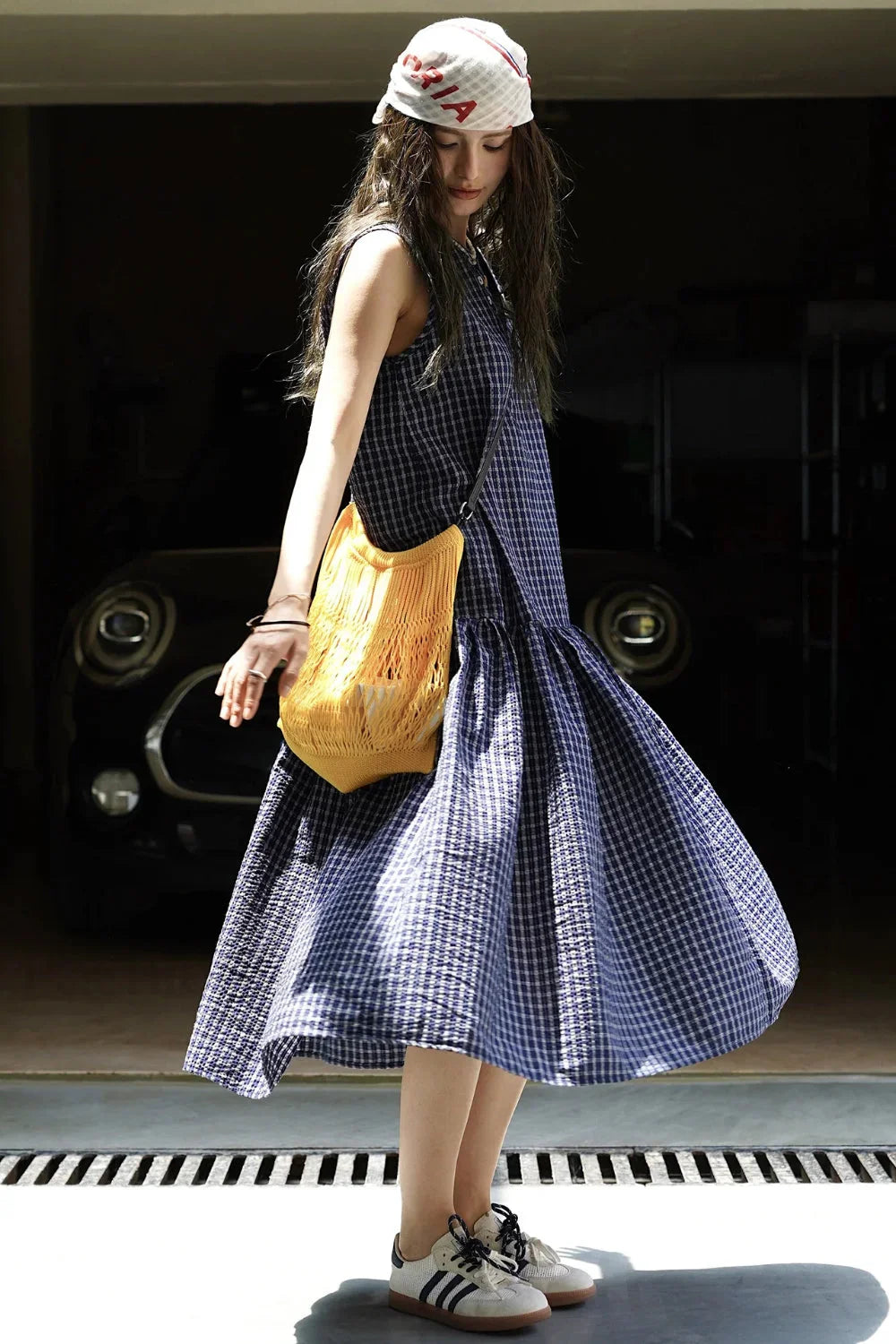 Plaid Sleeveless Loose Waist A Line Maxi Dress