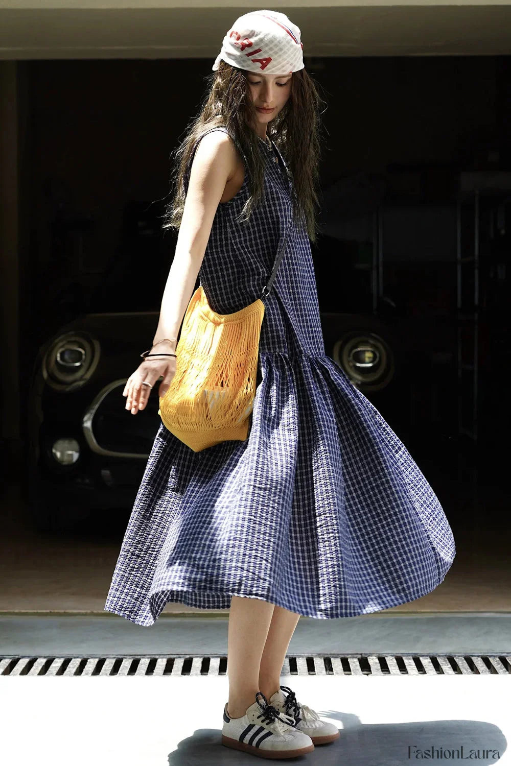 Plaid Sleeveless Loose Waist A Line Maxi Dress