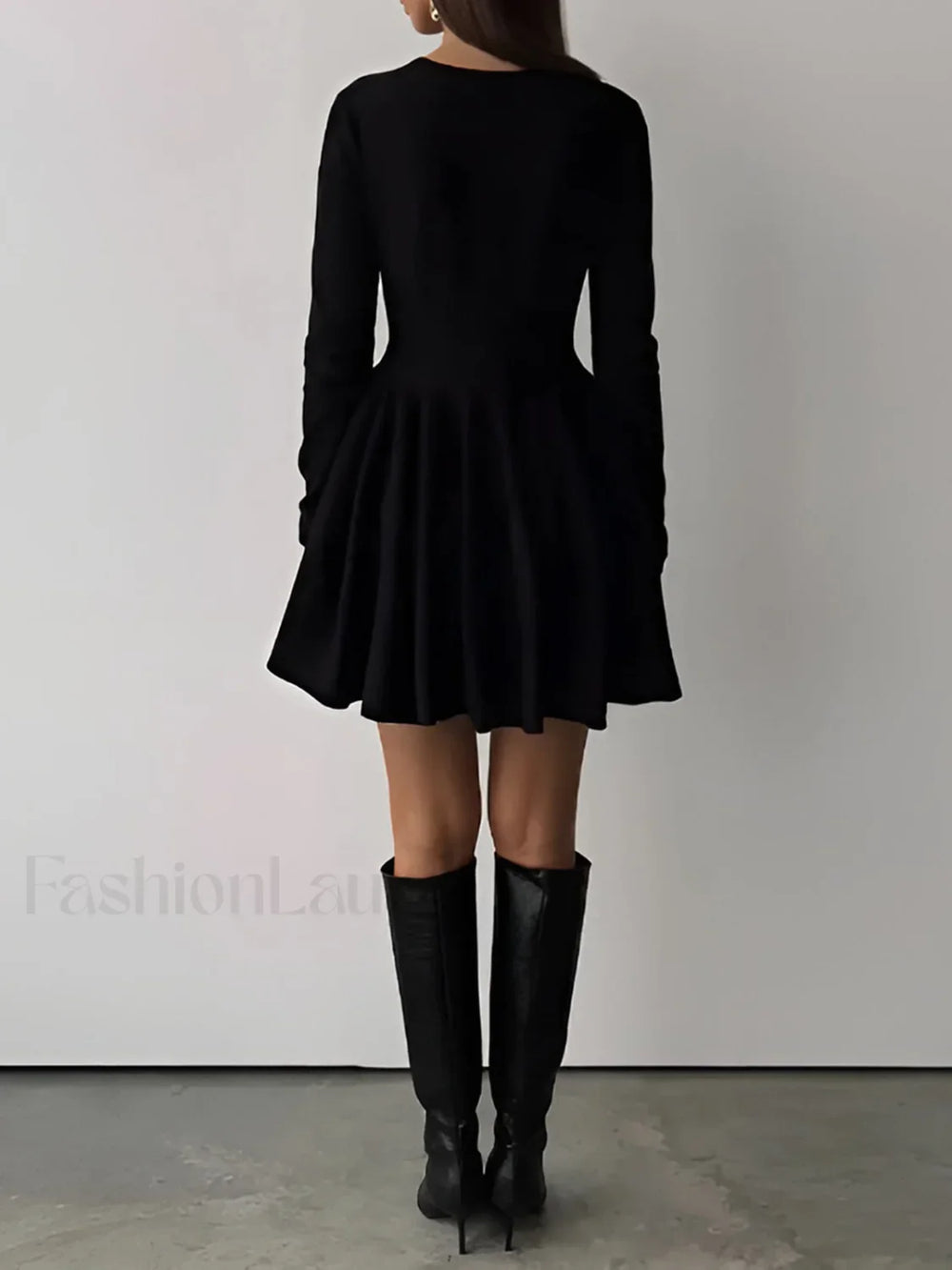 Plain Pleated Sweater Short Dress Sweater Dresses