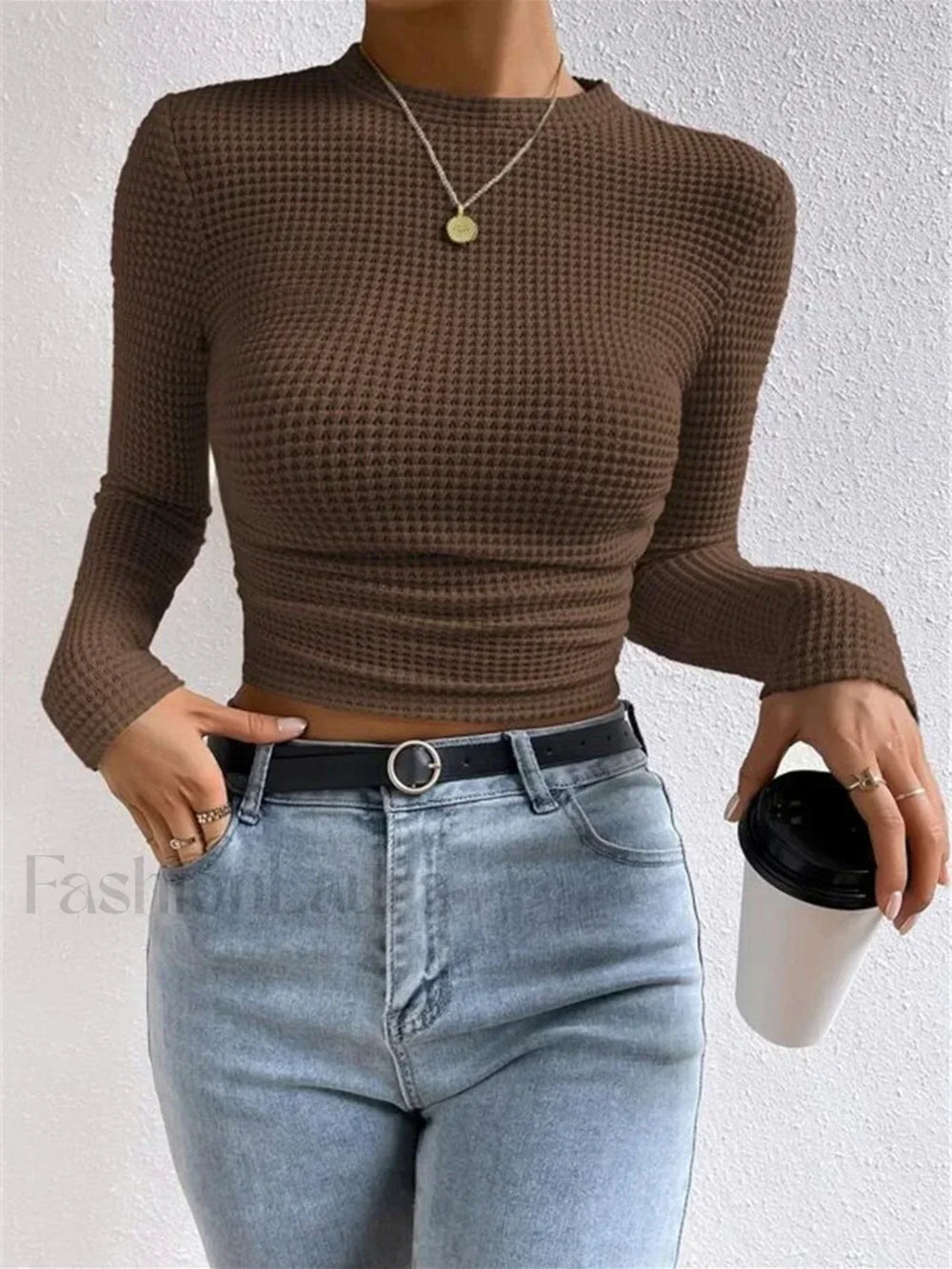 Plain Waffle Slim Sweater T Shirts