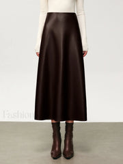 Pleated Faux Graceful Leather Midi Skirt Skirts