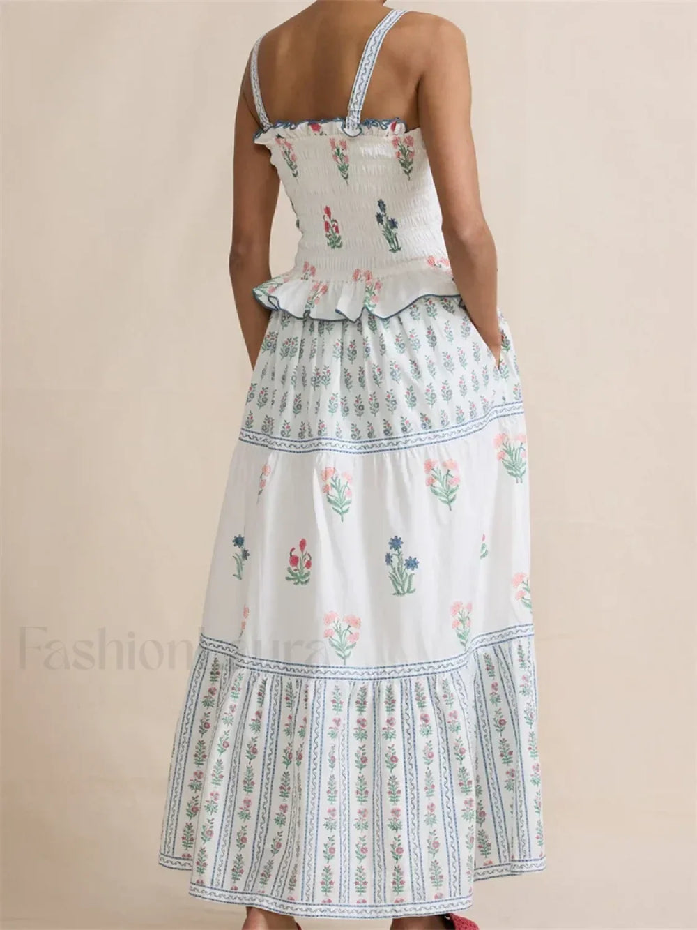 Pleated Floral Ruffle Strap Maxi Dress
