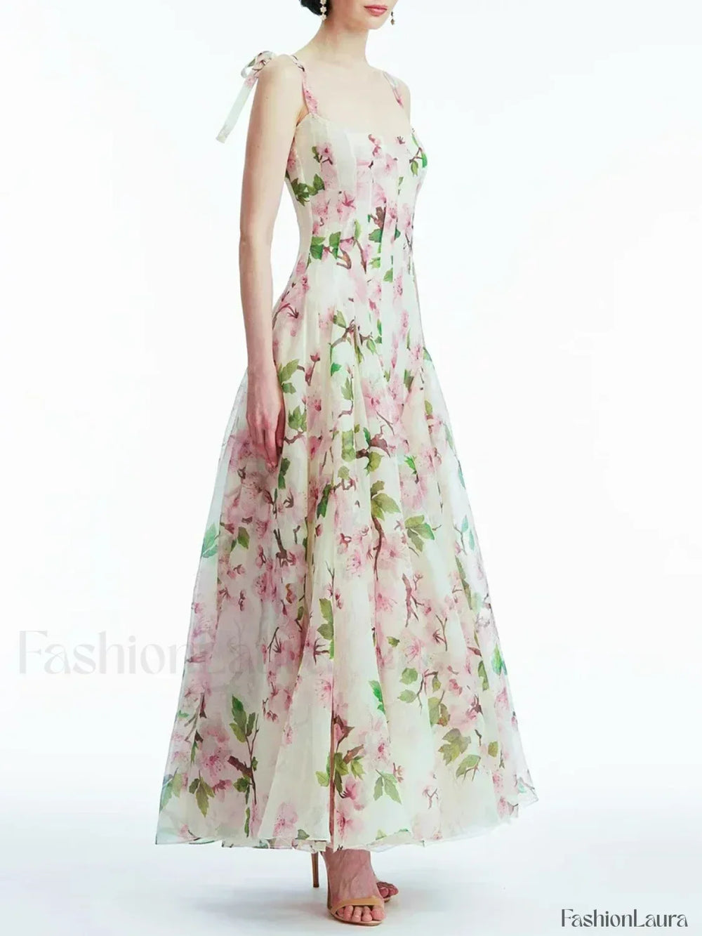 Pleated Floral Square Maxi Dress