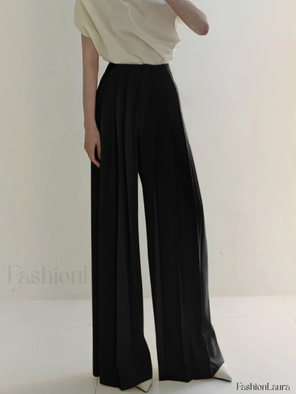 Pleated High Waist Wide Leg Pants Black / XS Pants