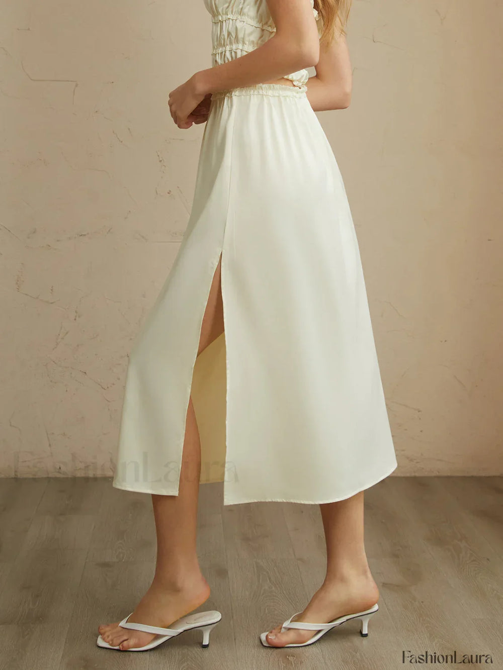 Pleated Lettuce Trim Trendy Split Midi Skirt Skirts