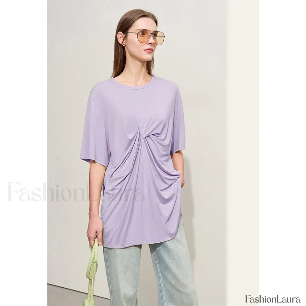 Pleated Mid Length T Shirt Lilac purple / S