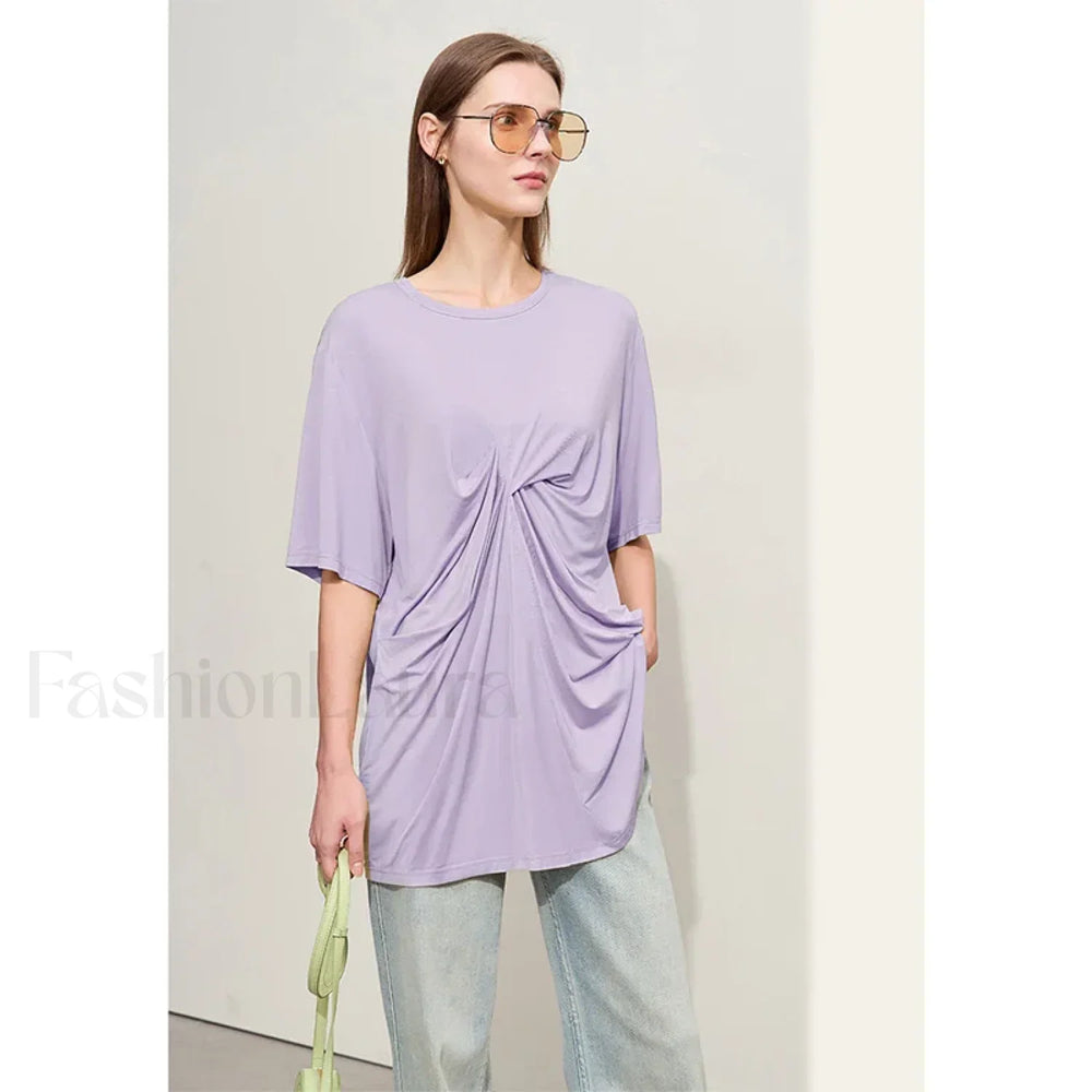 Pleated Mid Length T Shirt Lilac purple / S