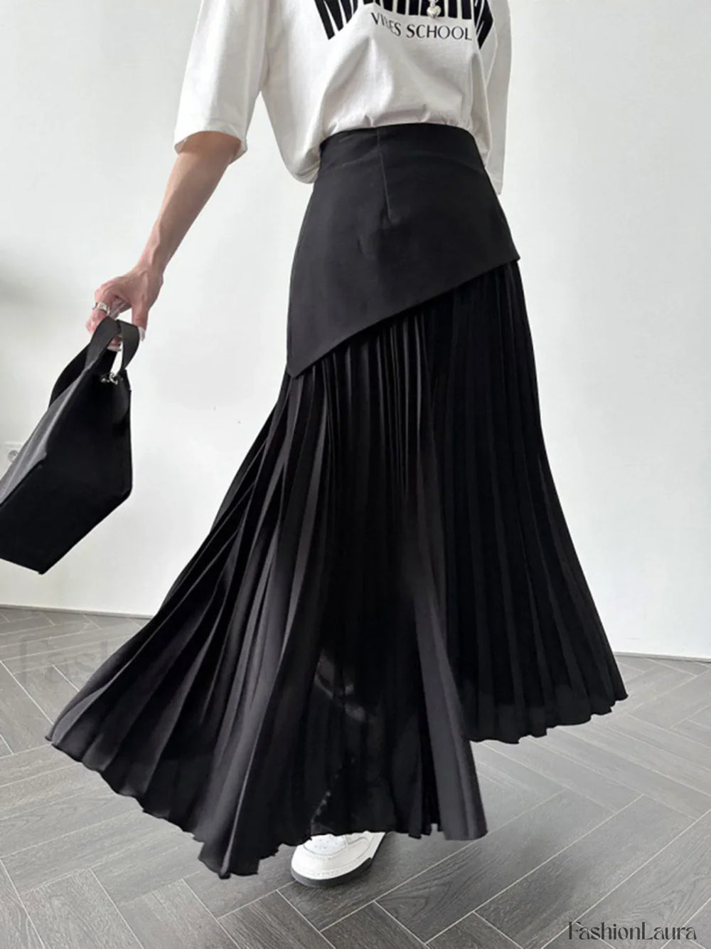 Pleated Patchwork Graceful Maxi Skirt Black / XS Skirts
