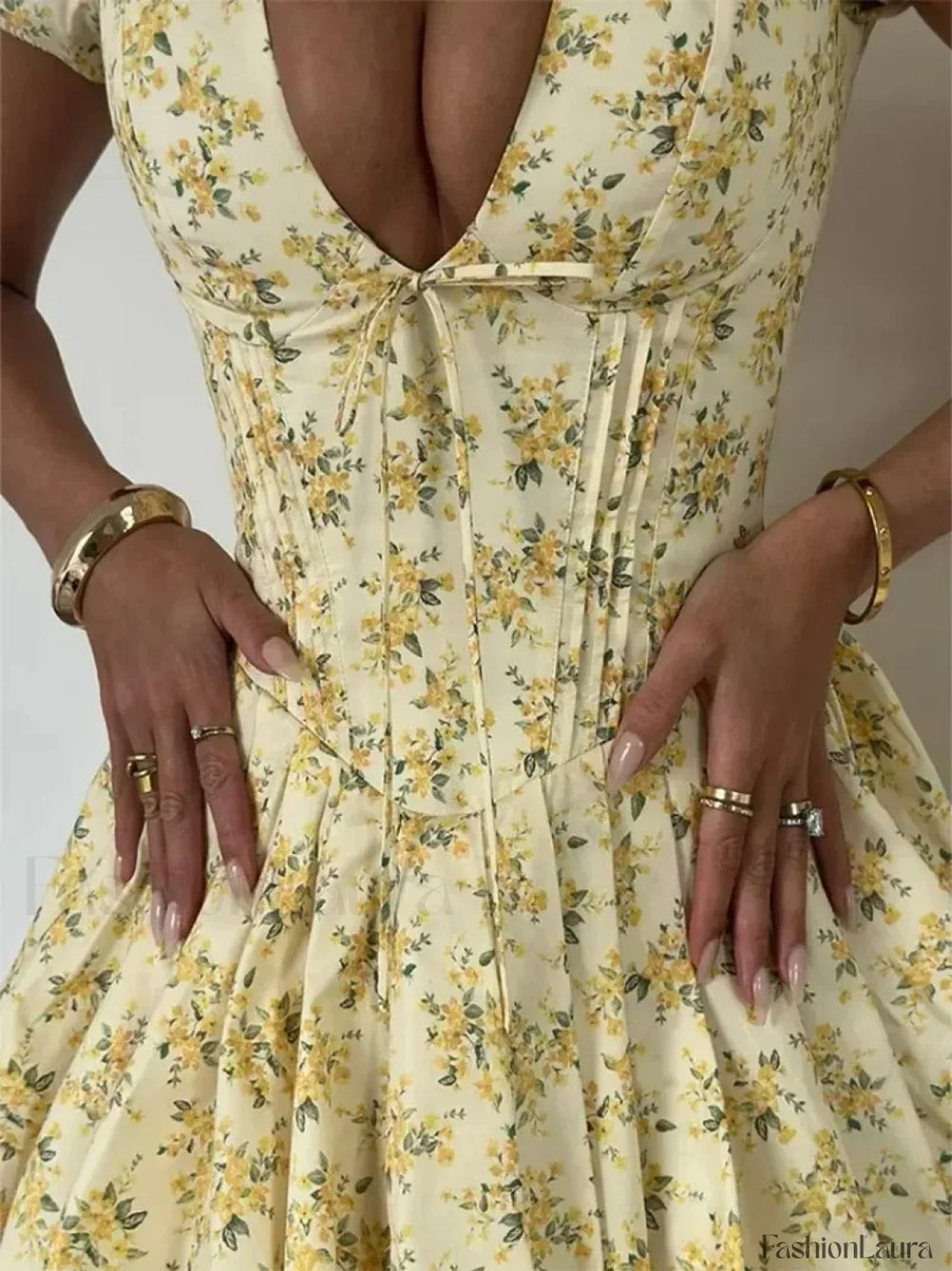 Pleated Puff Sleeve Floral Dress