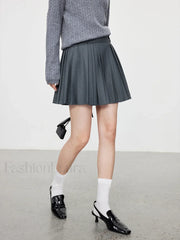 Pleated Solid Graceful Mini Skirt Grey / XS Skirts