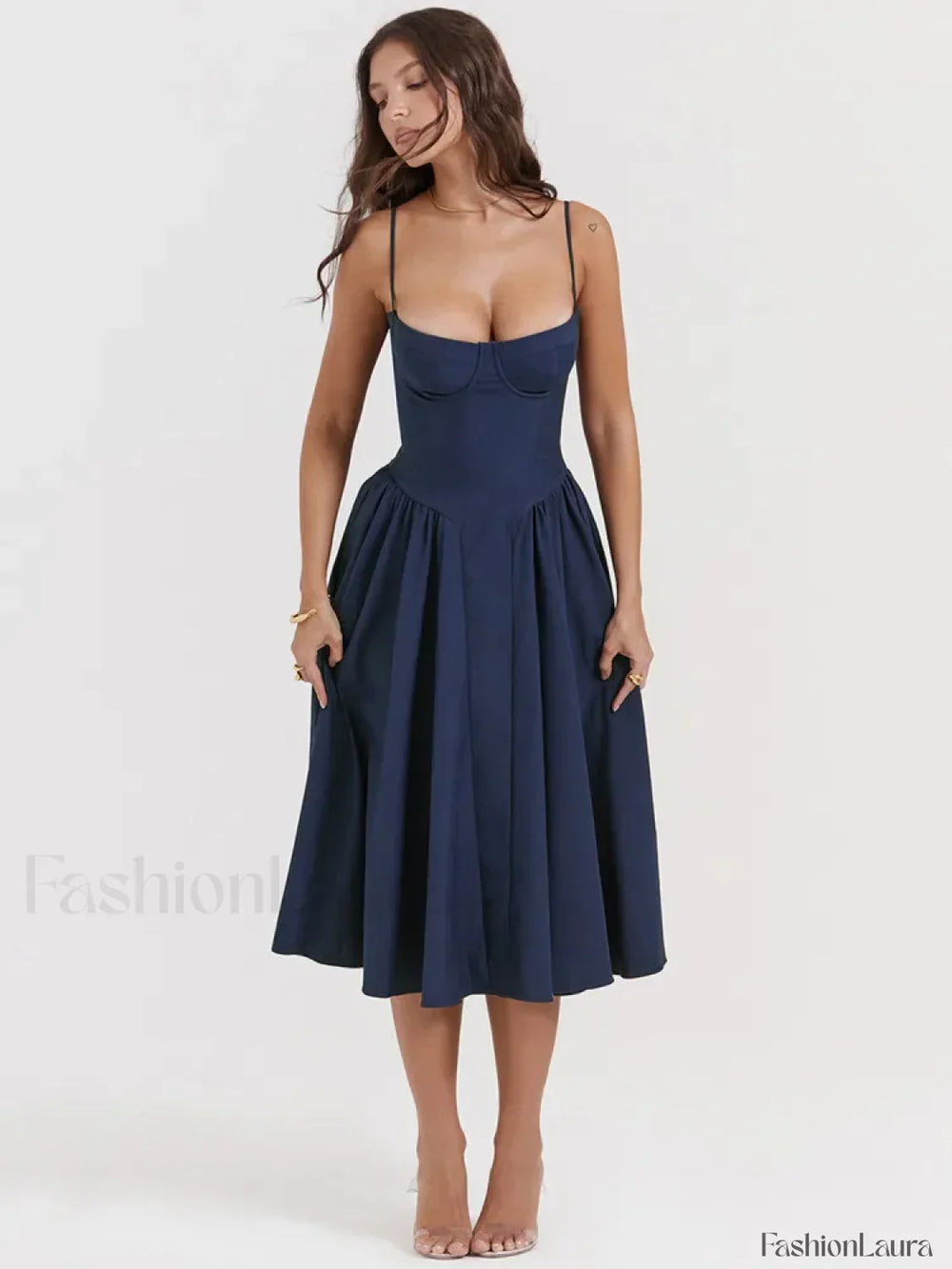Pleated Spaghetti Strap Midi Dress