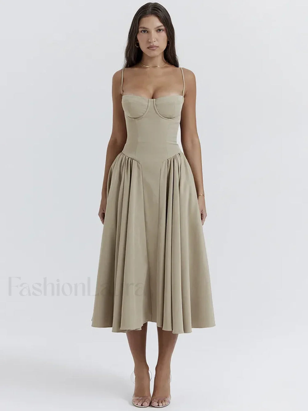 Pleated Spaghetti Strap Midi Dress
