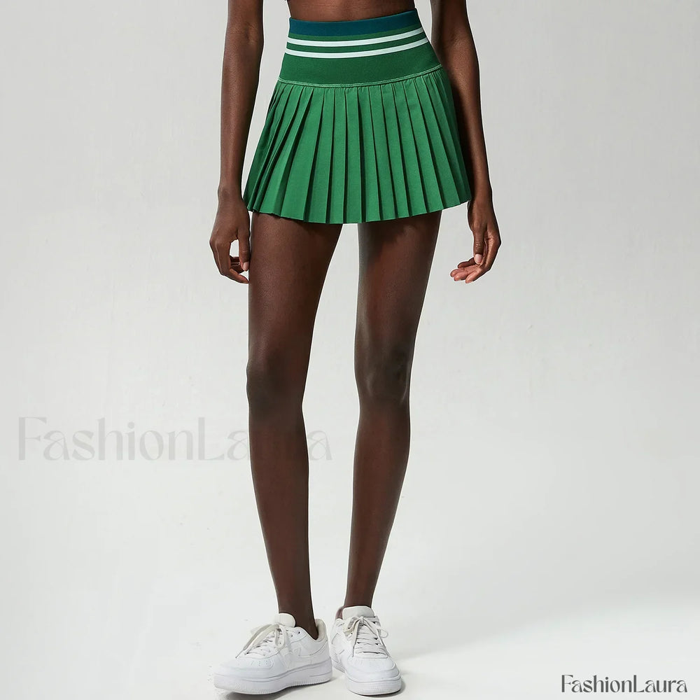 Pleated Tennis High Waist Sport Skirt Dark green / S