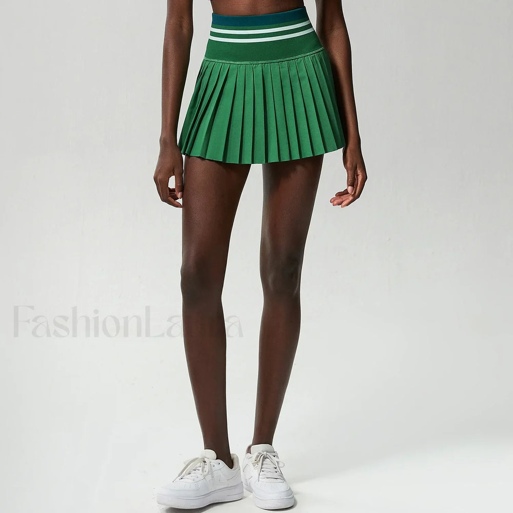 Pleated Tennis High Waist Sport Skirt Dark green / S