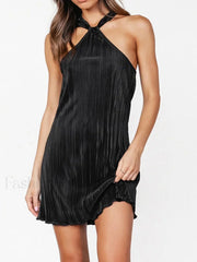 Plisse Halter Short Dress Dresses