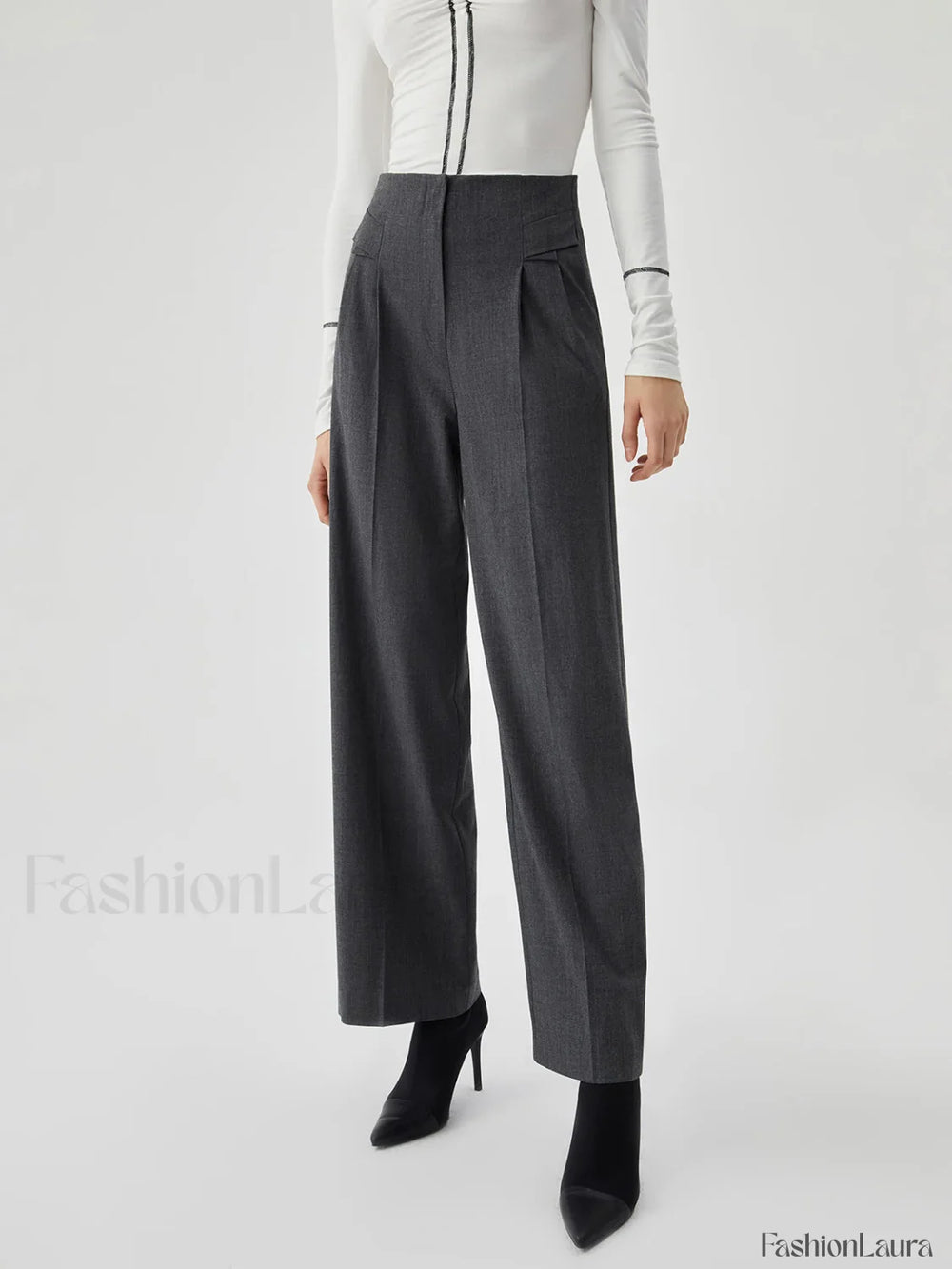 Pocket Pleated Straight Trendy Leg Dress Pants Grey / XS Pants
