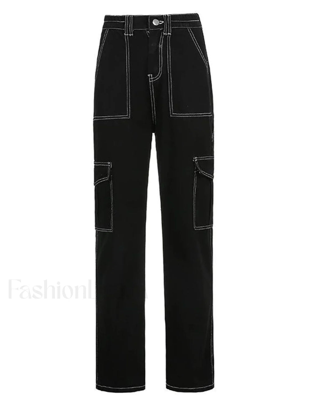 Pocket Stitched High Waist Cargo Jeans Jeans